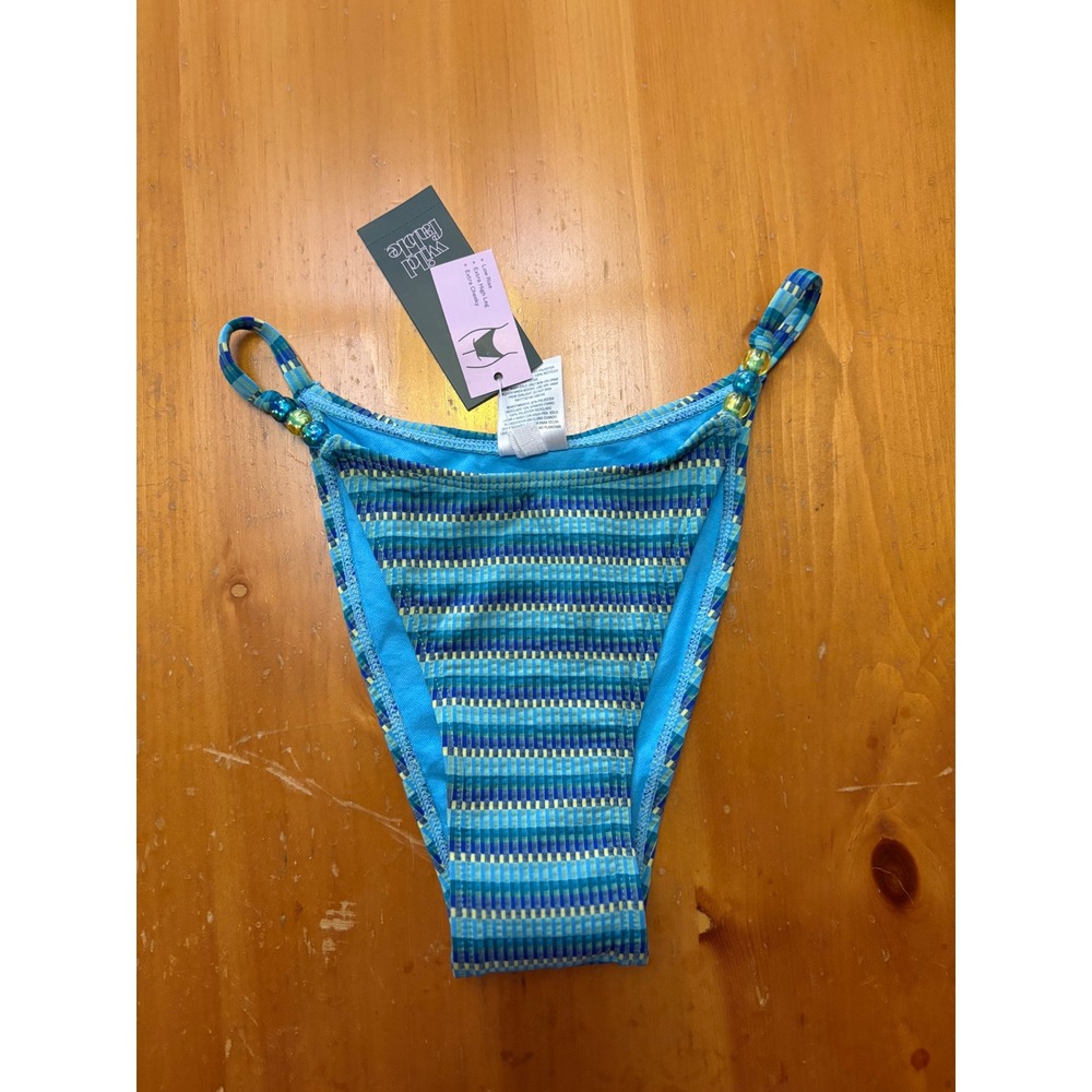 Wild Fable Blue Green Striped‎ Extra High Leg Extra Cheeky Bikini Bottom XS NWT